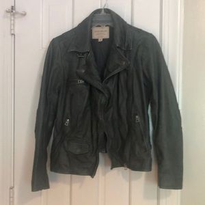 EUC Lucky Brand grey/green leather jacket, size small